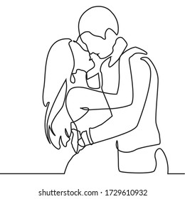 dibujo de línea continua de pareja amorosa abrazándose y besándose