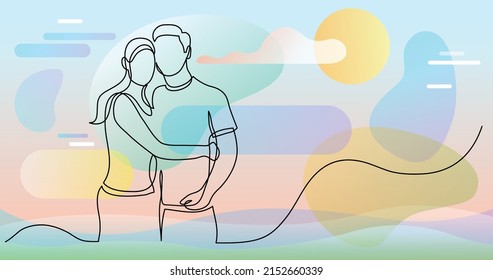 dibujo de línea continua de pareja amorosa abrazándose entre sí