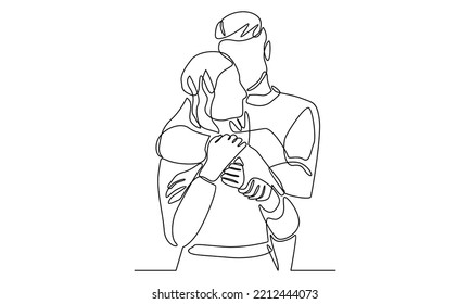 Continuous Line Drawing Loving Couple Hugging Stock Vector (Royalty ...