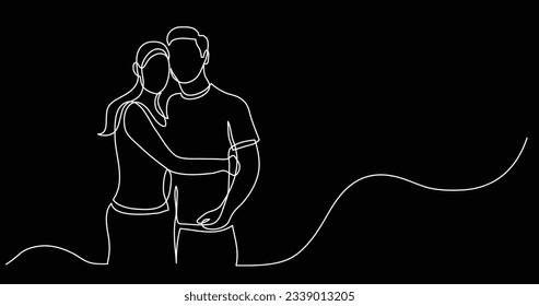 continuous line drawing of loving couple hugging each other