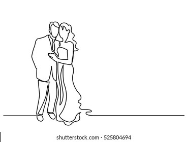 continuous line drawing of loving couple on white background