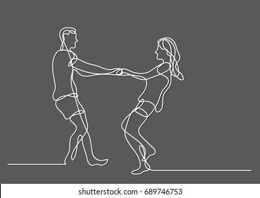 continuous line drawing of loving couple having fun