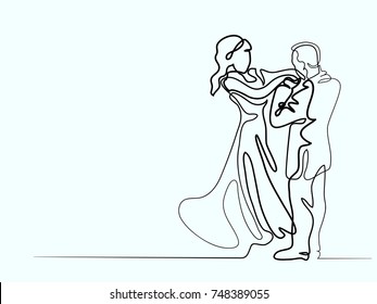 Continuous line drawing. Loving couple bride and groom on white background. Vector illustration