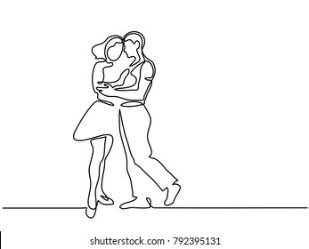 Continuous line drawing. Loving couple embrace. Vector illustration