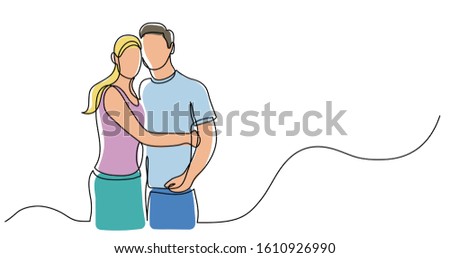 continuous line drawing of loving couple hugging each other