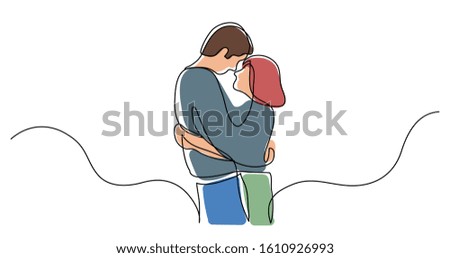 continuous line drawing of loving couple of young man and woman hugging each other