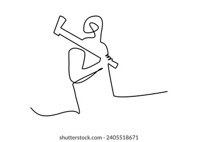 Dibujo continuo de un leñador con un hacha sobre fondo blanco