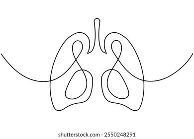 Continuous line drawing of lung one line art isolated flat vector illustration