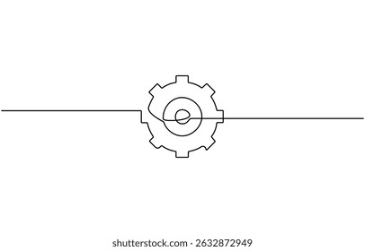 Continuous line drawing of machine gear. Single one line drawing illustration of gear wheel, Moving linear three cog gears. 