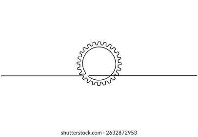  Continuous line drawing of machine gear. Single one line drawing illustration of gear wheel, Moving linear three cog gears. 