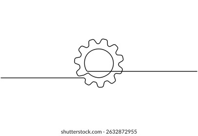  Continuous line drawing of machine gear. Single one line drawing illustration of gear wheel, Moving linear three cog gears. 
