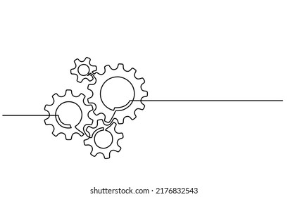 Continuous line drawing of machine gears. Vector illustration of a gear wheel with gears on a transparent background. Engine gear technology concept in doodle style