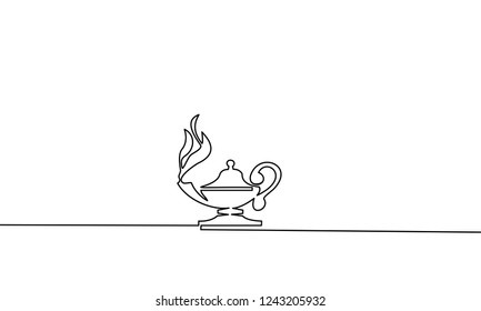 Continuous line drawing  Magic lamp  Lines black white background  Vector illustration