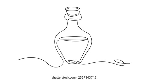 continuous line drawing of magic potion bottle.one line drawing of glass potion bottle.single line vector illustration.isolated white background