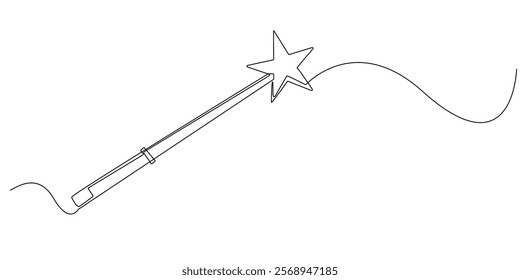 continuous line drawing of magic wand with star head.one line drawing of magic wand for carnival event.single line vector illustration.isolated white background