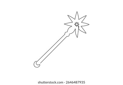 continuous line drawing of magic wand with star head.one line drawing of magic wand for carnival event, isolated white background, Magic Wand Icon Flat Design, minimal.