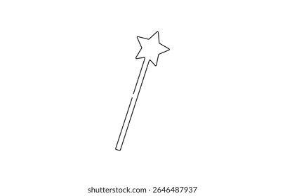 continuous line drawing of magic wand with star head.one line drawing of magic wand for carnival event, isolated white background, Magic Wand Icon Flat Design, minimal.