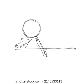 continuous line drawing magnifying glass and arrow cursor icon symbol for search illustration in contour line