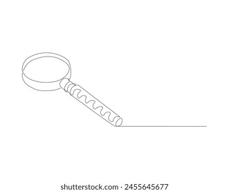 Continuous line drawing of magnifying  glass. One line of magnifying  glass. Magnifier continuous line art. Editable outline.