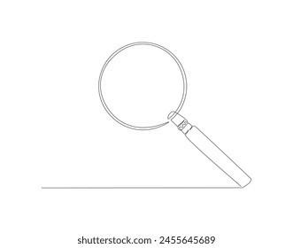 Continuous line drawing of magnifying  glass. One line of magnifying  glass. Magnifier continuous line art. Editable outline.