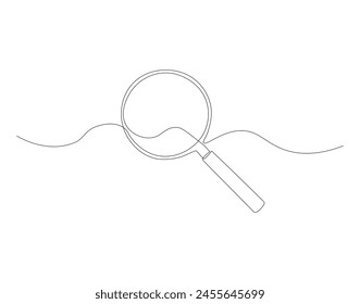 Continuous line drawing of magnifying  glass. One line of magnifying  glass. Magnifier continuous line art. Editable outline.