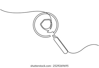Desenho de linha contínua de lupa. Uma linha de lupa. Lupa arte de linha contínua Uma única linha desenho grande mão segurando lupa destaca o cadeado