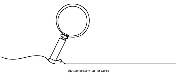  Continuous line drawing of magnifying glass. One line of magnifying glass. Magnifier continuous line art. Editable outline. Magnifying glass in one continuous line drawing. Concept of Business