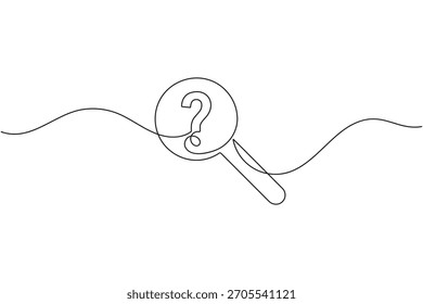 Dibujo de línea continuo de lupa con signo de interrogación