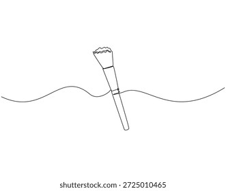 Continuous line drawing of makeup brush. Single line illustration of brush for makeup. Makeup tool concept. Editable outline
