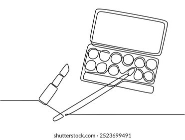 Continuous line drawing of a makeup kit. Represents beauty and creativity in a stylish design.