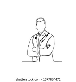 Continuous Line Drawing Of Male Doctor With Stetoscope Vector Illustration