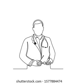 Continuous Line Drawing Of Male Doctor With Stetoscope Vector Illustration