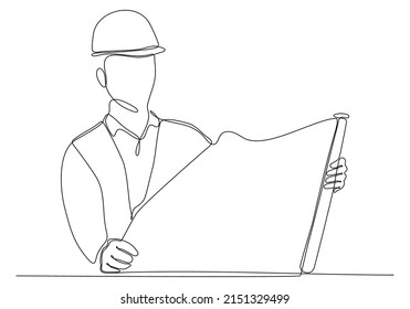 
dibujo de línea continua del jefe del capataz masculino que controla la construcción de edificios. Construir un concepto de negocio arquitectónico. Ilustración de diseño gráfico vectorial de línea única