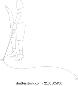 Continuous line drawing of male golfer playing golf. Male golf player on professional golf course. Vector illustration isolated on white background.