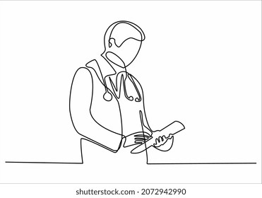 
continuous line drawing of male health worker isolated on white background. vector