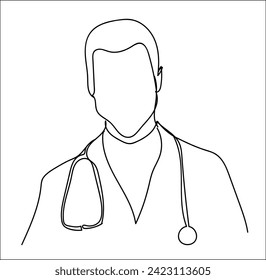 Continuous line drawing of male health worker isolated on white background vector. Hospital scene. Template for your design works. Standing healthcare professional. Doctor portrait.