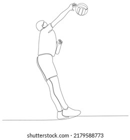 
Continuous line drawing of male professional volleyball player isolated with ball. Athlete, sport, action, exercise, healthy lifestyle, training, fitness concept.