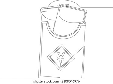Continuous line drawing of male use Chinese new year gifts, red packets in black and white background. Vector illustration. Background. 
