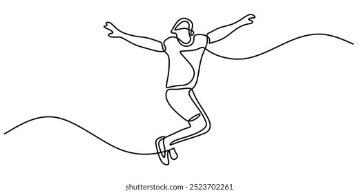 Continuous line drawing of a man in action, leaping. A clean and energetic illustration of movement. Vector illustration.