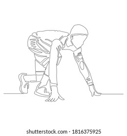 Continuous line drawing of man be ready to run at start point vector.