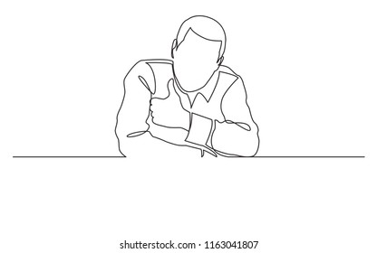 continuous line drawing of man with blank banner showing thumb up