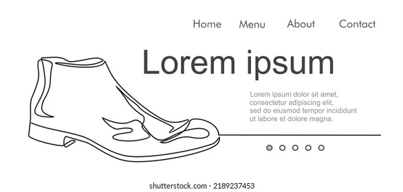 Continuous line drawing of man boot. Single one line, art  boot. Vector illustration.  Can used for logo, emblem, slide show and banner. Illustration with quote template. 