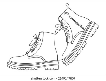 Continuous line drawing of man boots. Single one line, art  boots. Vector illustration