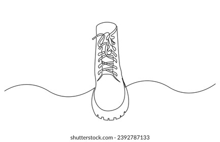 Continuous line drawing of man boots. Single one-line art of footwear illustration. Vector illustration. man boots isolated on a white background.