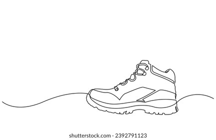 Continuous line drawing of man boots. Single one-line art of footwear illustration. Vector illustration. man boots isolated on a white background.