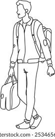 Dibujo de línea continuo de un hombre que lleva equipaje, arte de línea, Vector