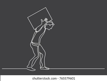continuous line drawing of man carrying heavy weight