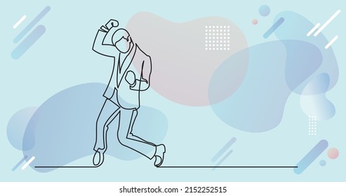 continuous line drawing of man cheering