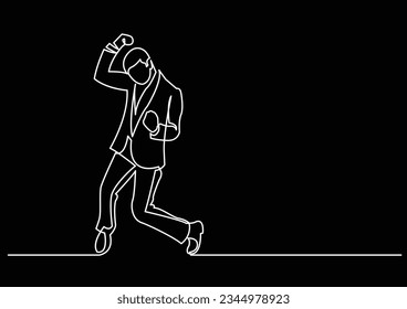 continuous line drawing of man cheering