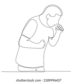 continuous line drawing man coughing because he is infected with covid 19 virus vector illustration